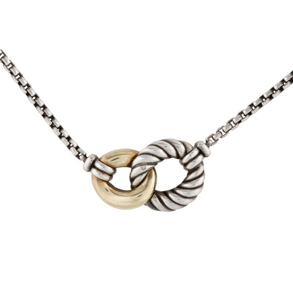 Retired David Yurman  Belmont Curb Necklace- 18K/925 - Adjustable DY Chain - Picture 3 of 12